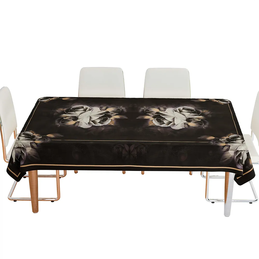 Rectangular Cotton Dining Table Cover | 6-Seater Table Cloth | Gulab Painting Design | Elegant Table Linen | 60x90 Inch (Brown)