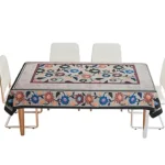 Rectangular Cotton Dining Table Cover | 6-Seater Table Cloth | Brown New Painting Design | Elegant Table Linen | 60x90 Inch (Cream-Gray)