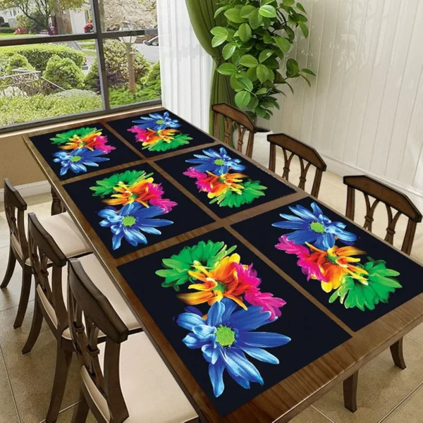 6-Piece PVC Dining Table Placemats | Washable, Waterproof & Heat-Resistant Reversible Table Mats | Plastic Placemats for Kitchen & Dining | Multi | 11x17 Inches