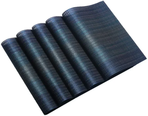 6-Piece Woven PVC Vinyl Dining Table Placemats | Stain-Resistant, Easy-to-Clean & Heat-Resistant Table Mats | Berry Blue | 18x12 Inches