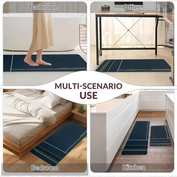 Anti-Slip 2 Pcs Waterproof Kitchen Rugs | Cushioned Memory Foam Standing Mats for Kitchen & Bathroom (120x40 cm & 40x60 cm, Blue)