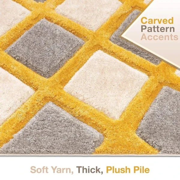 Geometric Yellow Shaggy Rug – Soft Fluffy Microfibre Carpet for Living Room, Bedroom & Home Office, 4x6 Feet