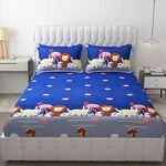 Glace Cotton Wrinkle-Free Hypoallergenic Kids Bedsheet | Cartoon Animal Print Double King Size (90x95 in) with 2 Pillow Covers – Blue, 144 TC