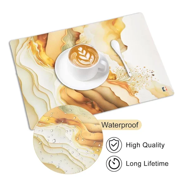 12-Piece Wipeable & Reusable PVC Placemats | Marble Print Cream & Gold | Dining Table Food Mats for Home, Bedroom & Kitchen
