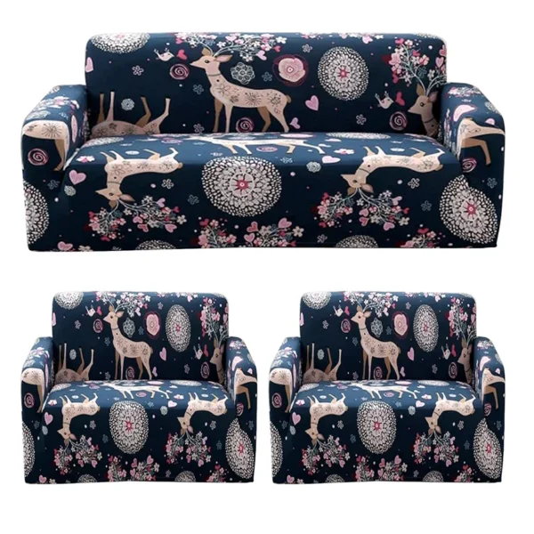 Blue Deer Polyester Sofa Cover – Washable, Stretch Fit, Universal 3+1+1 Seater, Modern Style