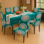 Dining Table & Chair Cover Set – Waterproof PVC Table Cloth with 6 Stretchy Chair Covers (Dark Green)