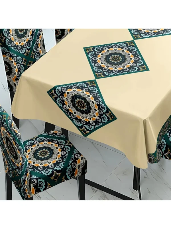 Dining Chair Covers with Waterproof PVC Table Cloth Set – Multicolor, 1 Table Cover + 6 Chair Covers
