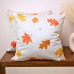 Satin Cushion Cover 16x16 Inches ? Maple Melody | Modern Leaf Print with Zipper Closure
