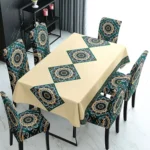 Dining Chair Covers with Waterproof PVC Table Cloth Set – Multicolor, 1 Table Cover + 6 Chair Covers