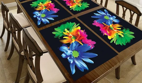 6-Piece PVC Dining Table Placemats | Washable, Waterproof & Heat-Resistant Reversible Table Mats | Plastic Placemats for Kitchen & Dining | Multi | 11x17 Inches
