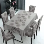 Dining Table & Chair Cover Set – Waterproof PVC Table Cloth with 6 Stretchy Chair Covers (Grey, Floral, 1 Table Cover + 6 Chair Covers)