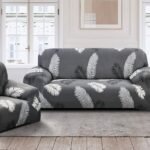 Dark Grey Fern Polyester Sofa Cover ? Stretch Fit, Universal 3+1+1 Seater, Modern Style