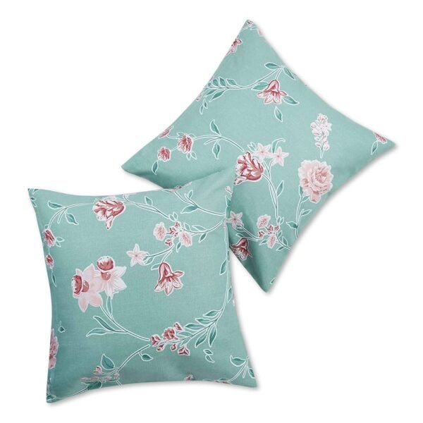 Floral Cotton Cushion Cover 16x16 Inches – Blush in the Sky Blue, Contemporary Style
