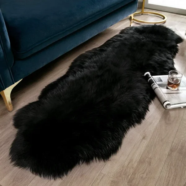 Black Fluffy Sheepskin Rug – Ultra Soft Fuzzy 2 x 6 Ft Machine Washable Shag Rug for Living Room, Bedroom & Nursery