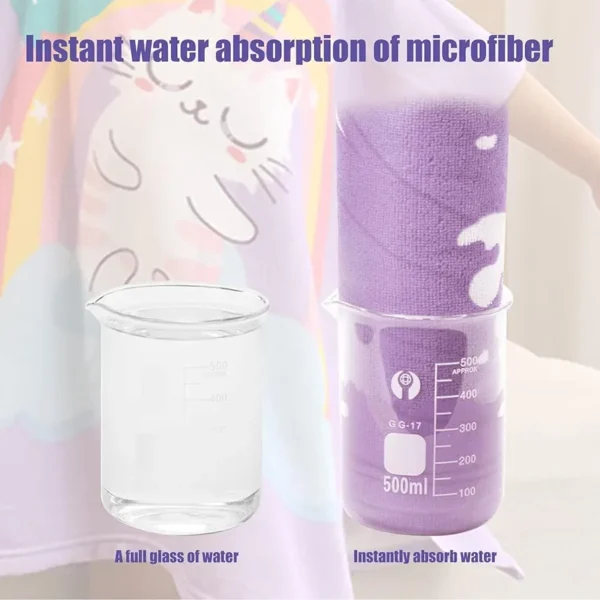 Poncho Towel for Kids | Hooded Micro-Fiber Bath Towels | 60 x 60cm Toddler Pool Towel for Boys & Girls, 1-7 Years (Purple Cat)