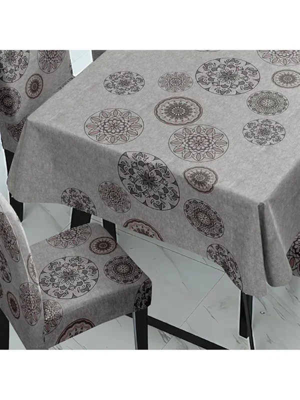 Dining Table & Chair Cover Set – Waterproof PVC Table Cloth with 6 Stretchy Chair Covers (Grey, Floral, 1 Table Cover + 6 Chair Covers)