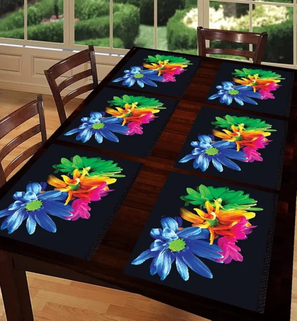 6-Piece PVC Dining Table Placemats | Washable, Waterproof & Heat-Resistant Reversible Table Mats | Plastic Placemats for Kitchen & Dining | Multi | 11x17 Inches