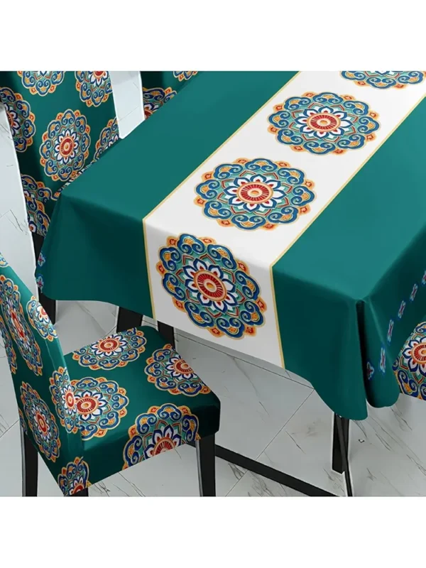 Dining Table & Chair Cover Set – Waterproof PVC Table Cloth with 6 Stretchy Chair Covers (Dark Green)