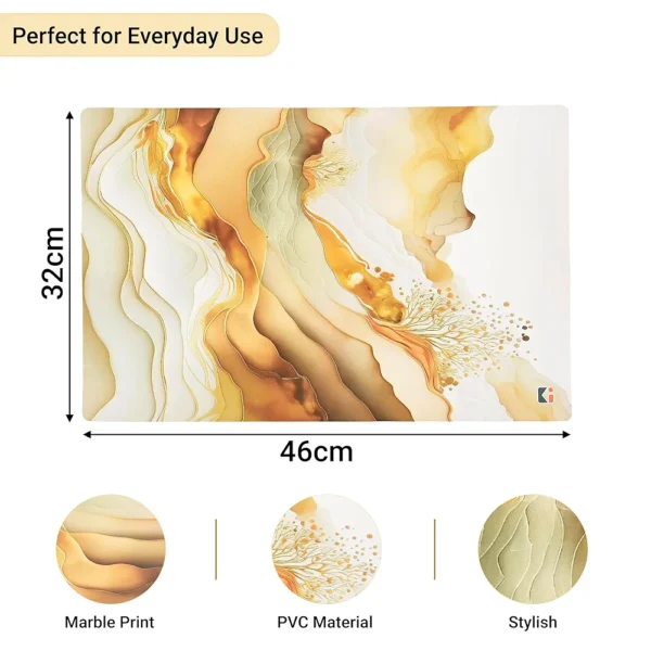 12-Piece Wipeable & Reusable PVC Placemats | Marble Print Cream & Gold | Dining Table Food Mats for Home, Bedroom & Kitchen