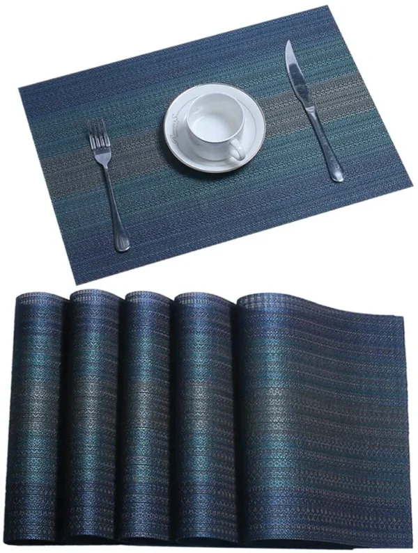 6-Piece Woven PVC Vinyl Dining Table Placemats | Stain-Resistant, Easy-to-Clean & Heat-Resistant Table Mats | Berry Blue | 18x12 Inches