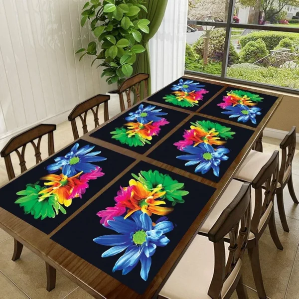 6-Piece PVC Dining Table Placemats | Washable, Waterproof & Heat-Resistant Reversible Table Mats | Plastic Placemats for Kitchen & Dining | Multi | 11x17 Inches