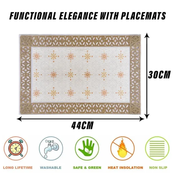 6-Piece Dining Table Placemat Set | Flower Maiva Design | PVC Table Mats for Kitchen & Dining | Cream | 44x30 cm