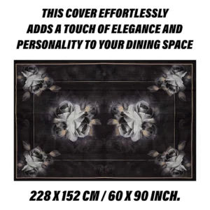 Rectangular Cotton Dining Table Cover | 6-Seater Table Cloth | Gulab Painting Design | Elegant Table Linen | 60x90 Inch (Brown)