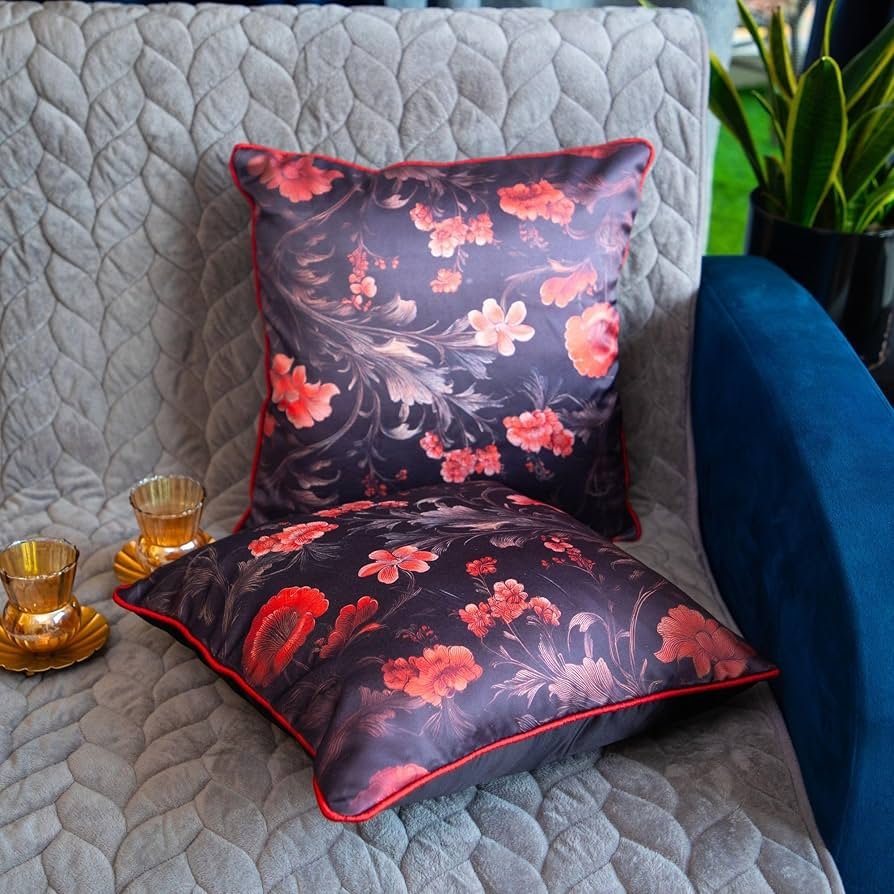 Satin Cushion Cover 16x16 Inches ? Rustic Blossoms | Modern Luxury Home D?cor