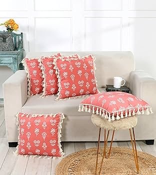 Square Cushion Cover 16x16 Inches ? Tulip Rust | Nature Theme with Elegant Frilled Design