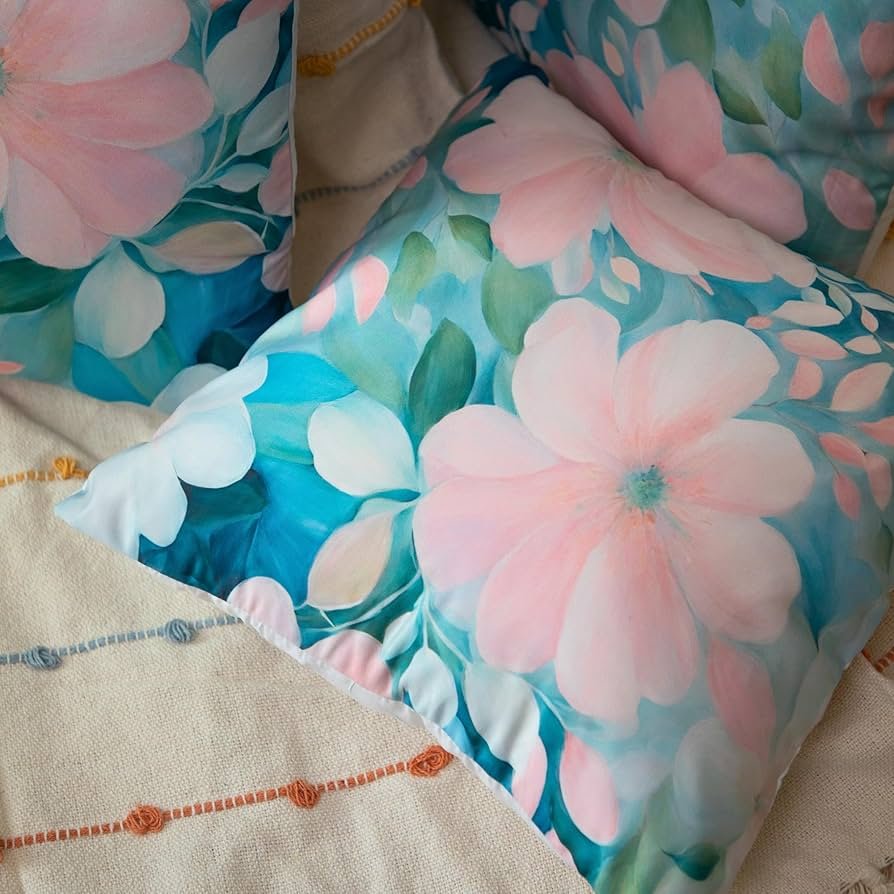 Satin Cushion Cover 16x16 Inches ? Pastel Garden Heaven | Modern Floral Print with Zipper Closure