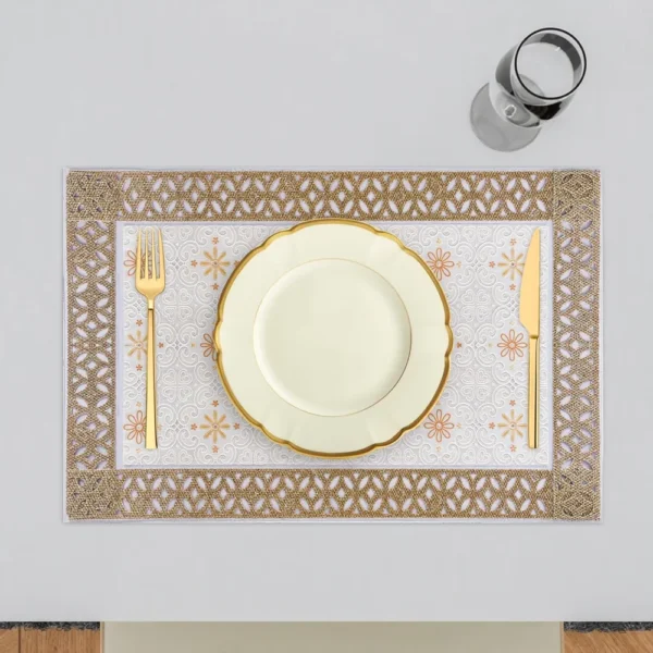 6-Piece Dining Table Placemat Set | Flower Maiva Design | PVC Table Mats for Kitchen & Dining | Cream | 44x30 cm