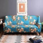 Blue Flower Polyester Sofa Cover ? Stretch Fit, Universal 3+1+1 Seater, Floral Print