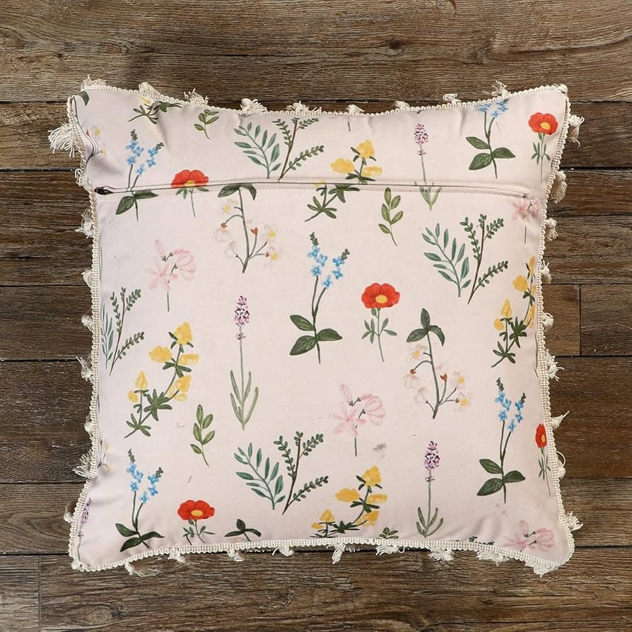 Square Cushion Cover 16x16 Inches ? Blooming Crane?s-Bill | Nature Theme with Elegant Frilled Design