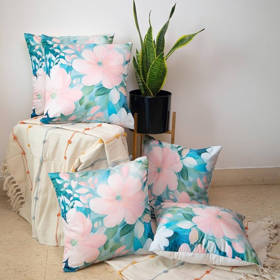 Satin Cushion Cover 16x16 Inches ? Pastel Garden Heaven | Modern Floral Print with Zipper Closure