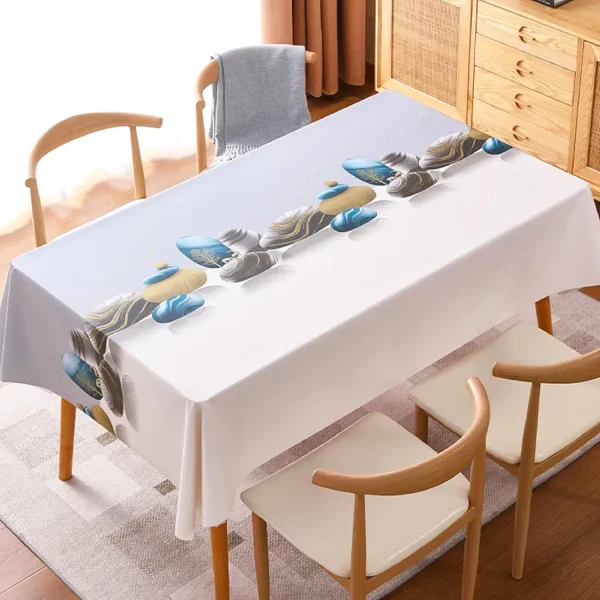 PVC Dining Tablecloth Cover – Waterproof, Oil-Resistant Rectangular Table Cloth with Clear Floral Print for 6–8 Seaters (140×220 cm, Stone Grey)