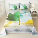 300 TC Satin Finish Bedsheet for King Size Bed – Dark Blue & Beige Ethnic Motif Design | 1 Double Bedsheet with 2 Pillow Covers (250 x 270 cm)