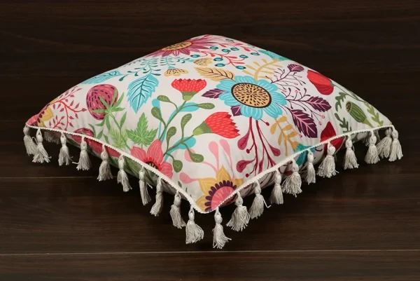 Cotton Blend Cushion Cover 16x16 Inches – Sun Garden | Bohemian Style with Elegant Frilled Design