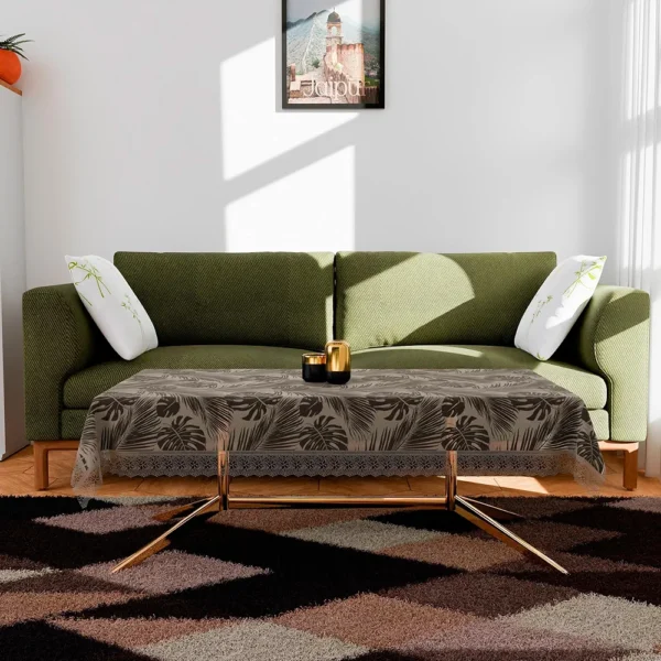 Brown PVC 3D Leaf Center Table Cover – 4-Seater, 40x60 Inch, Eco-Friendly
