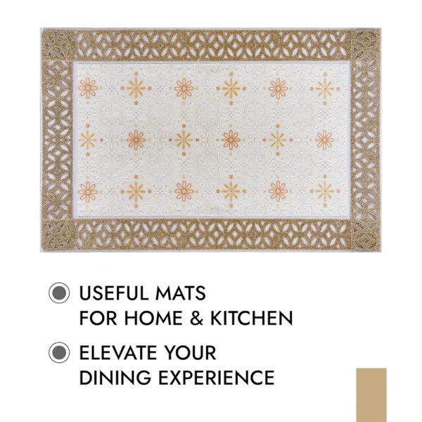6-Piece Dining Table Placemat Set | Flower Maiva Design | PVC Table Mats for Kitchen & Dining | Cream | 44x30 cm