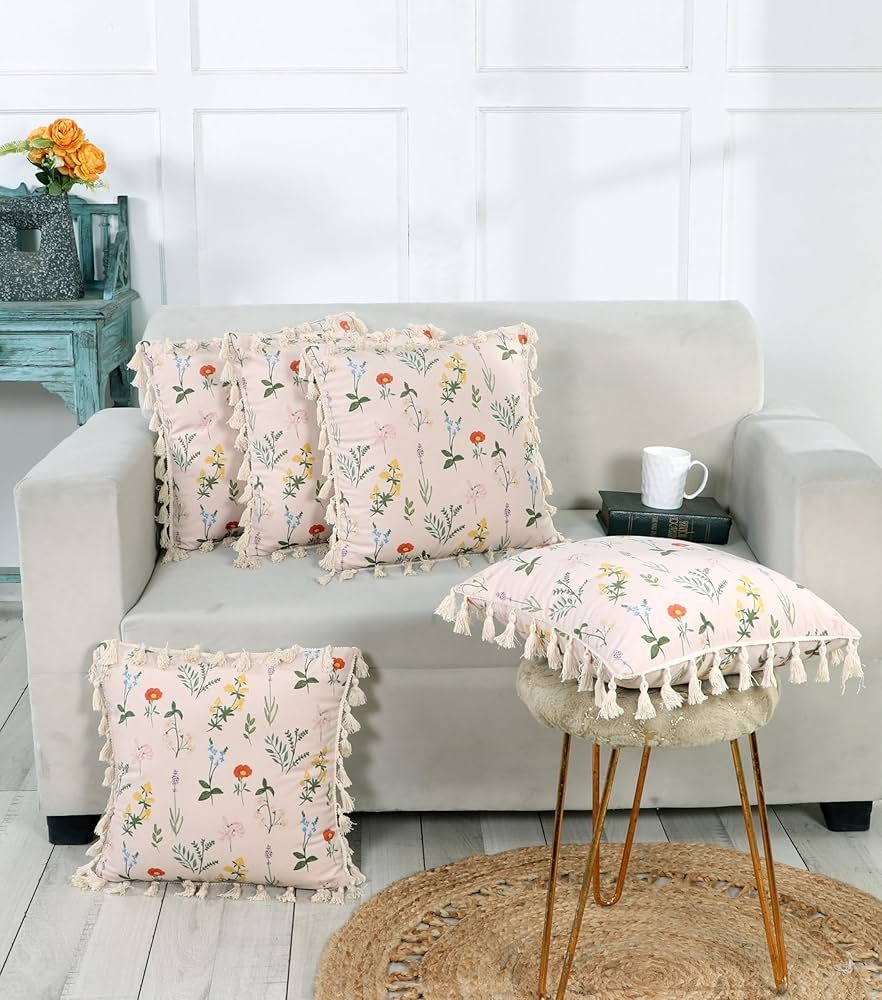 Square Cushion Cover 16x16 Inches ? Blooming Crane?s-Bill | Nature Theme with Elegant Frilled Design