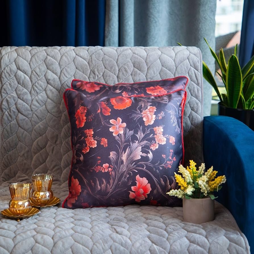 Satin Cushion Cover 16x16 Inches ? Rustic Blossoms | Modern Luxury Home D?cor