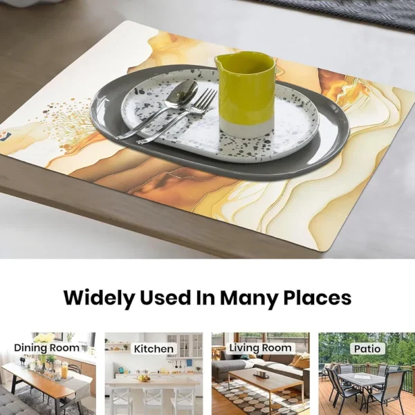 12-Piece Wipeable & Reusable PVC Placemats | Marble Print Cream & Gold | Dining Table Food Mats for Home, Bedroom & Kitchen