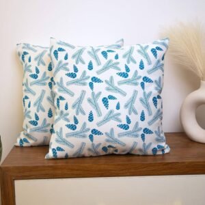 Satin Cushion Cover 16x16 Inches ? White Pine Cones | Modern Leaf Print with Zipper Closure