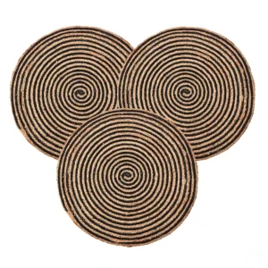 Pack of 3 Handwoven Jute Door Mats ? 2x2 ft Round Spiral Floor Mats for Home Entrance, Living Room, Bedroom & Office D?cor (Black & Brown)