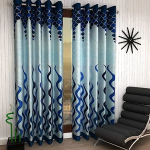 Wave Panel Polyster Curtains - Blue