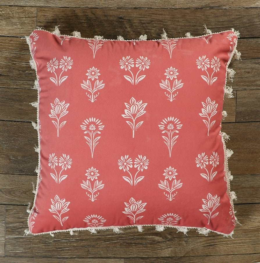 Square Cushion Cover 16x16 Inches ? Tulip Rust | Nature Theme with Elegant Frilled Design