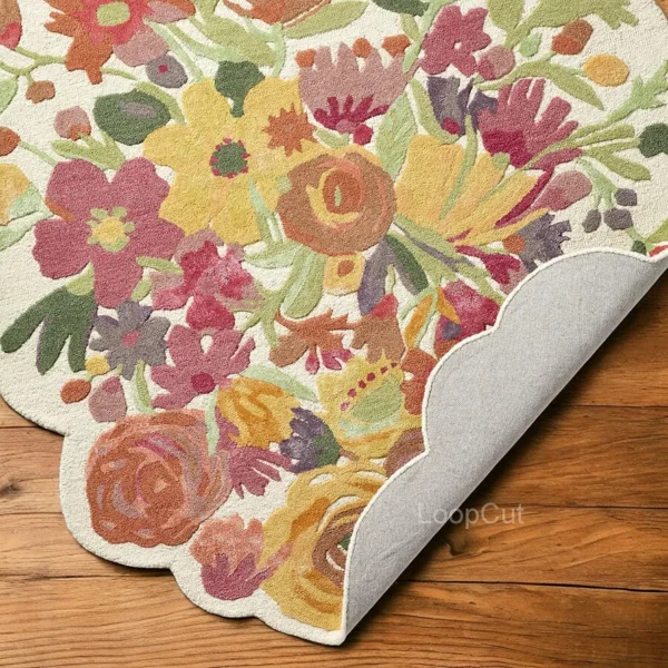 Handmade Tufted Wool Carpet – Export Quality Floral Blossom Design, Vibrant Colours, 4x6 ft (Yellow)