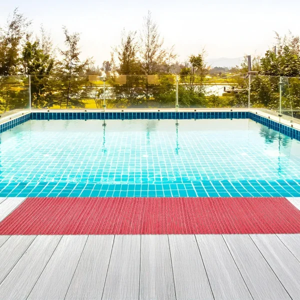 2x8 Ft Rubber Mat | Waterproof Anti-Slip Entrance & Bathroom Mat with Drainage Holes | Doormat for Home, Office, Kitchen & Pool | Red