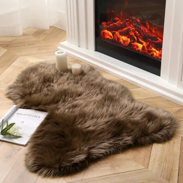 Dark Coffee Fluffy Shaggy Rug – Ultra Soft 2x3 Ft Faux Sheepskin Carpet for Bedroom, Living Room & Nursery