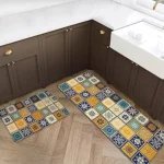 Set of 2 Non-Slip Rubber Kitchen Floor Mats ? Water Absorbent, Cushioned Comfort Rugs for Kitchen, Office, Sink & Laundry, Retro Tile Multi